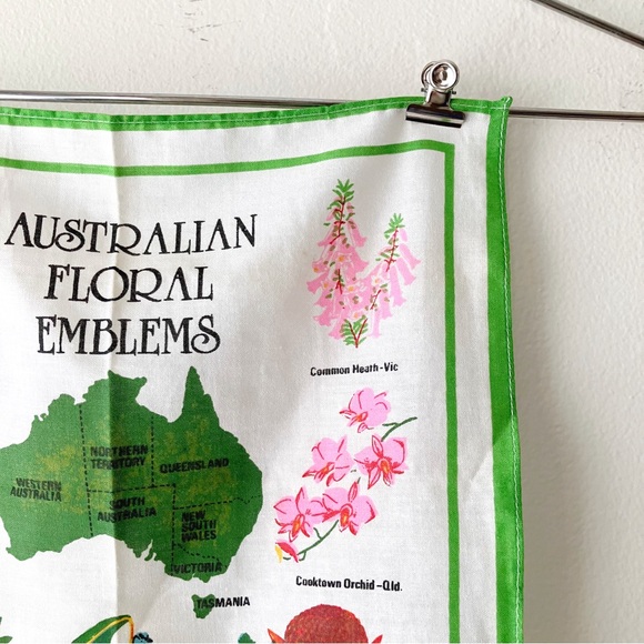 Vintage • Australian Floral Emblems Handkerchief in White/Green - Picture 3 of 10